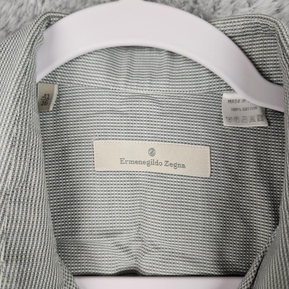 Ermenegildo Zegna Shirt Mens 16 34/35 Gray Striped Spain Dress Geometric Preppy